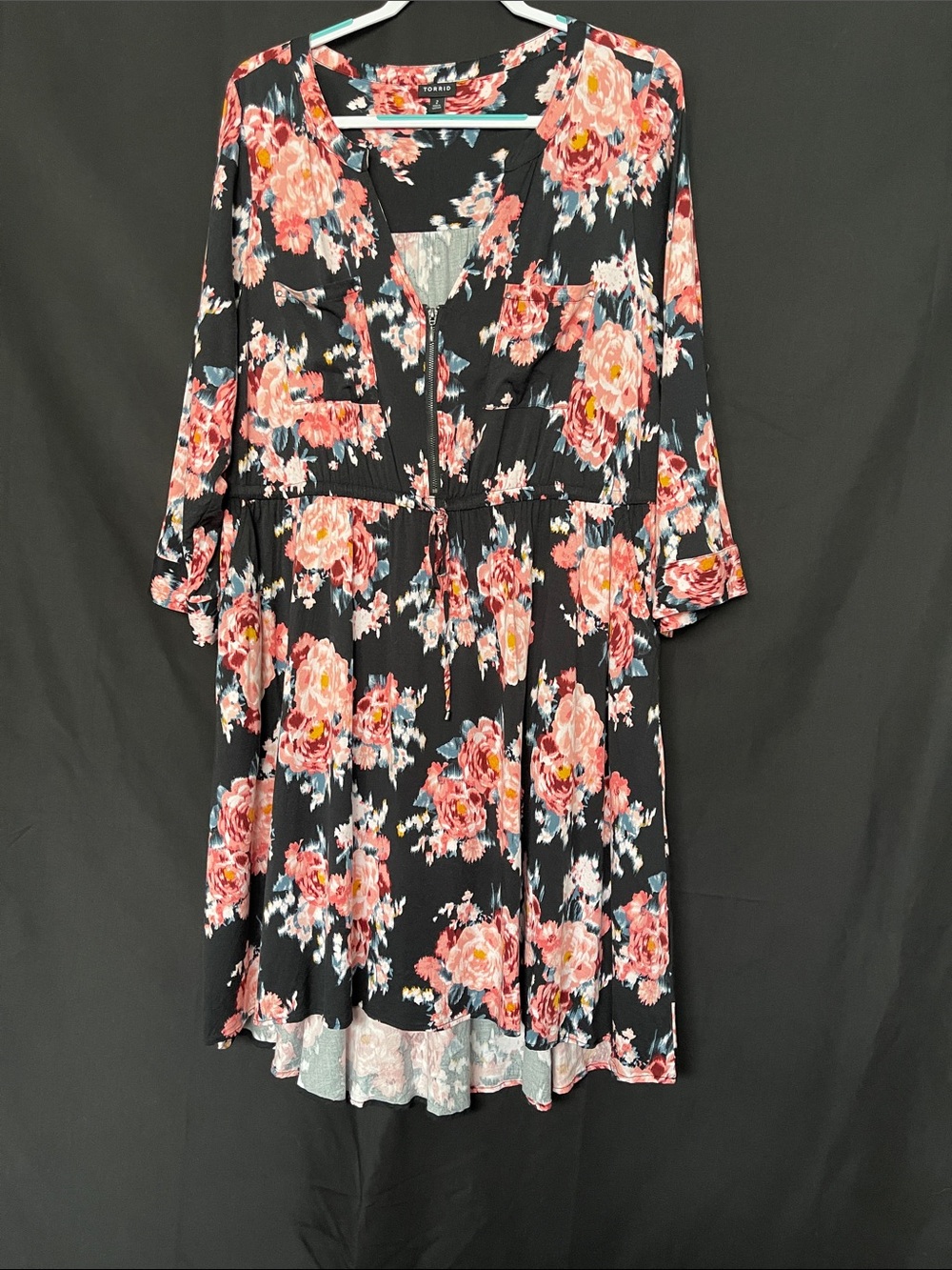 Torrid Black Floral Button-Tab Sleeve Dress